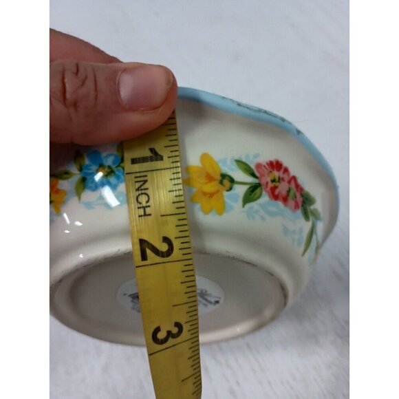 The Pioneer Woman Round Ceramic Bowl Mazie Floral Mini Pie Dish Red Rim 2"x6" - Picture 6 of 6